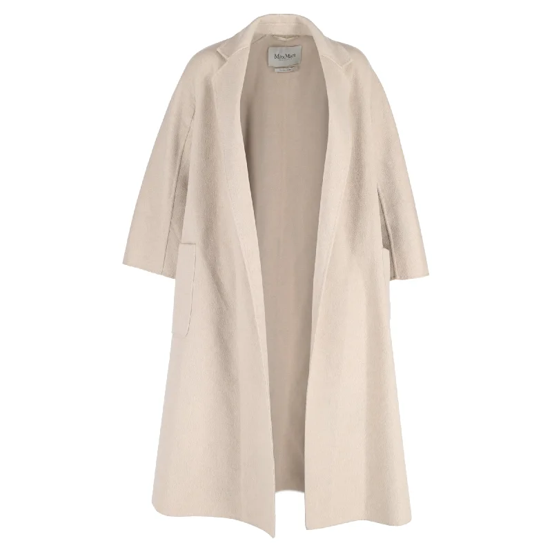 Max Mara Open Front Coat in Beige Wool Puff Sleeve Blazer