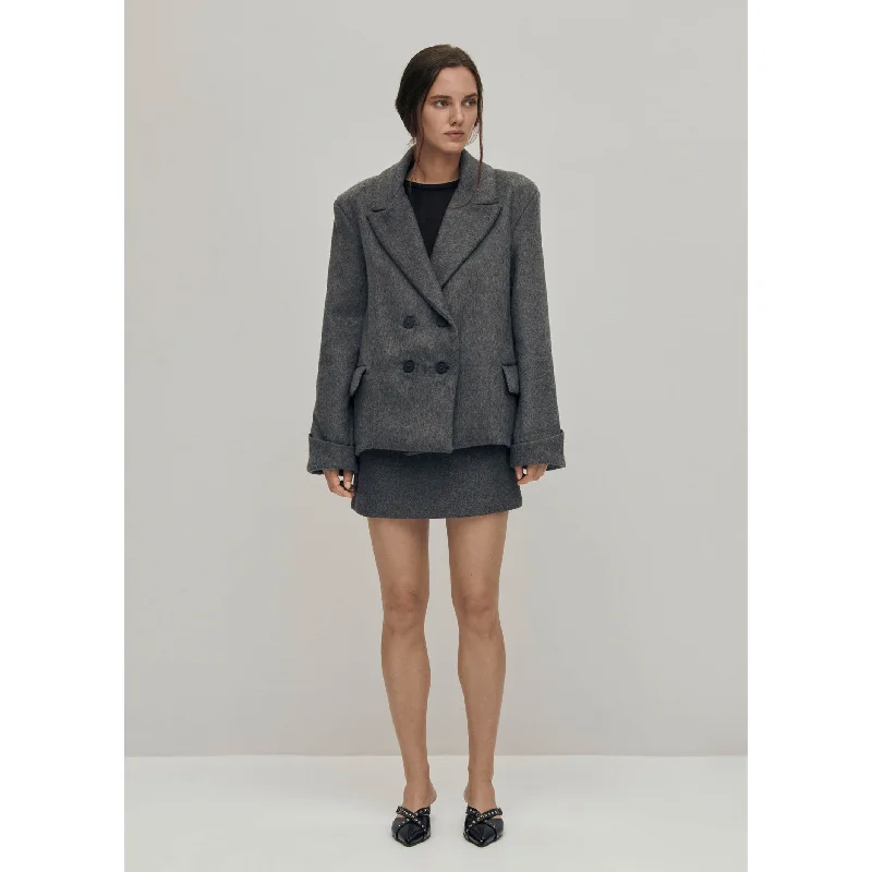 Mei Grey Coat Puff Shoulder Coat