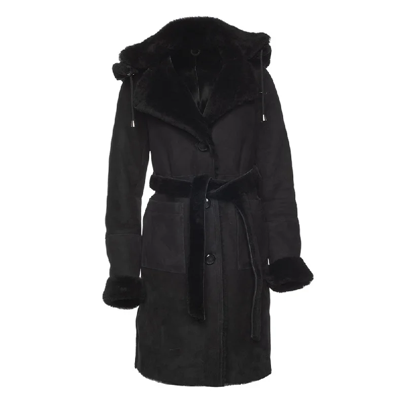 Melissa Black suede shearling coat with belt Cropped Tweed Jacket