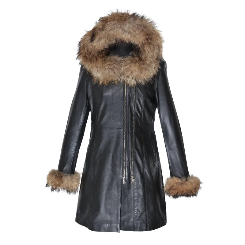 Natalie black winter coat with fur cuffs Hooded Parka Coat