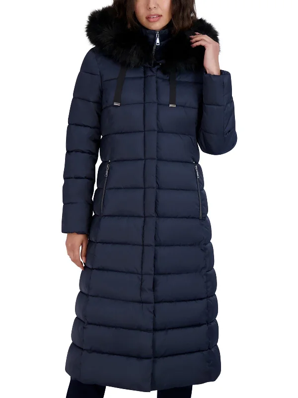 Nellie Womens Puffer Maxi Parka Coat Buttoned Peplum Coat