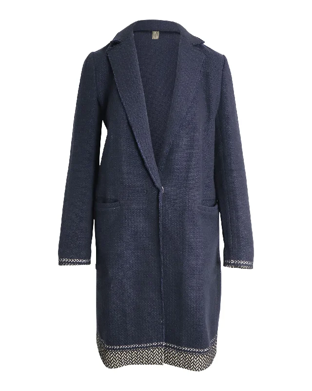 Pinko Single-Breasted Coat in Navy Blue Cotton Hooded Raincoat Women