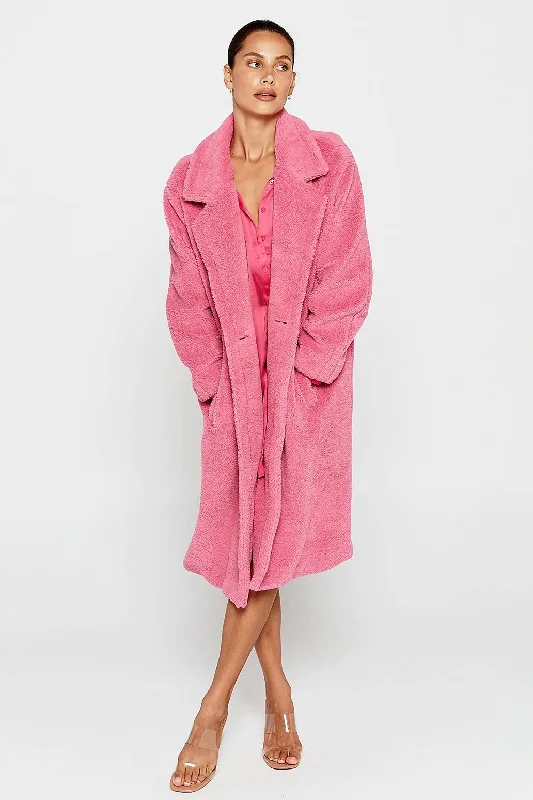 PIPPA THE LABEL Womens Selena Teddy Coat Magenta Cropped Tweed Jacket