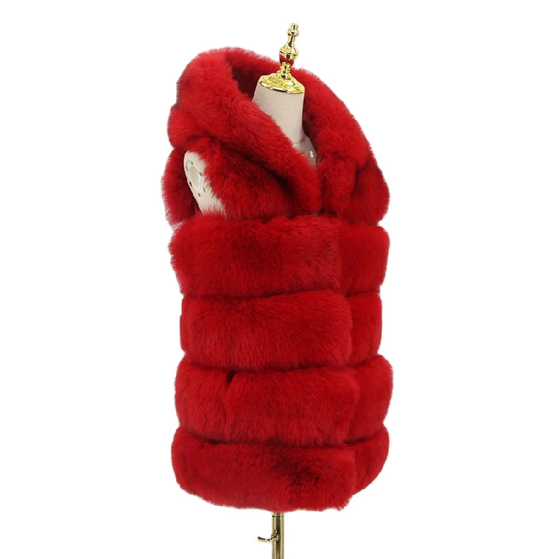QIUCHEN new women winter fur coat dyed vest with big hood genuine natural fur fox vest QC8062 Classic Trench Coat