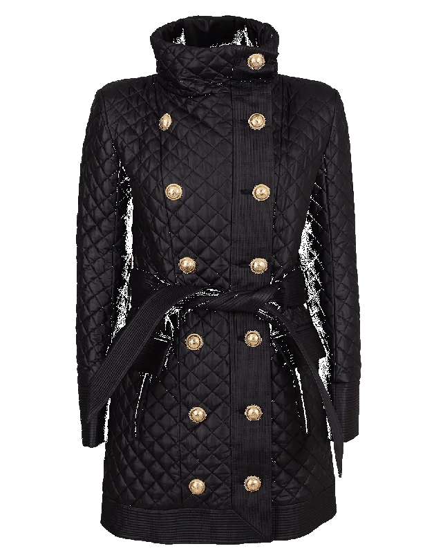 Quilted Double Breasted Nylon Coat Luxury Cashmere Wrap