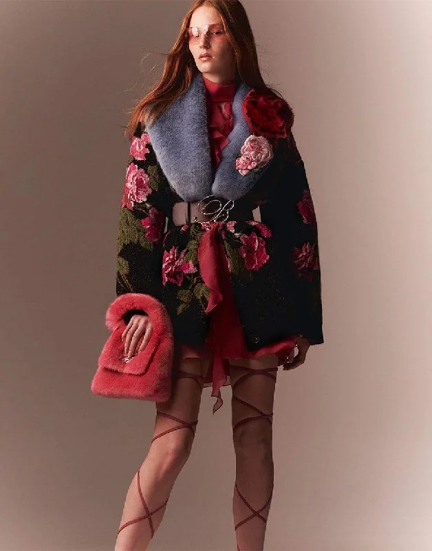 Removeable Faux Fur Collar Knit Coat Fashionable Blazer Coat