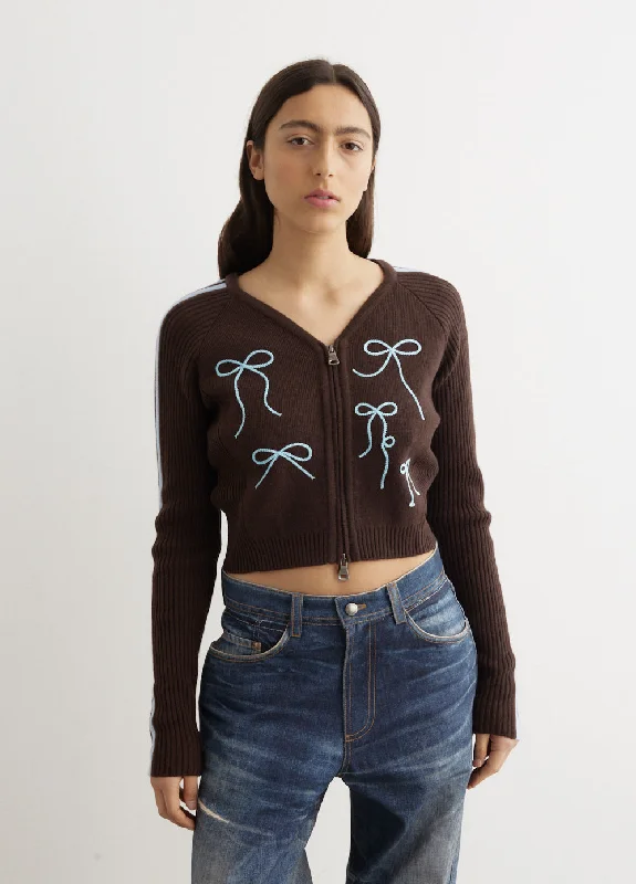 Ribbon Embroidery Knit Cardigan Bright Pastel Dark