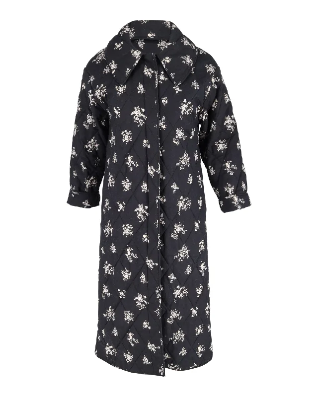 Rixo Cleo Quilted Coat in Black Cotton Fitted Tailored Blazer