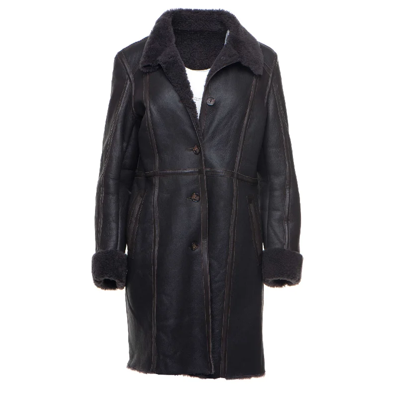 Shaunna’s Buttoned 3/4 Length Shearling Coat Adjustable Waist Parka