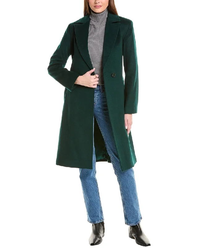 sofiacashmere Belted Wrap Wool & Cashmere-Blend Coat High-Collar Puffer Coat
