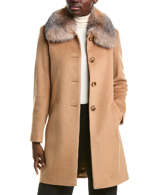 sofiacashmere Club Collar Wool-Blend Car Coat Buttoned Peplum Coat
