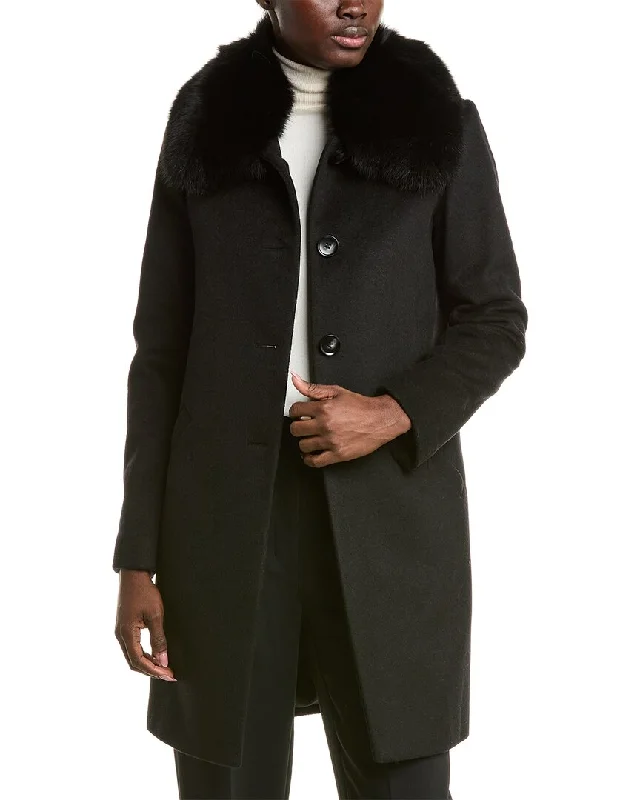sofiacashmere Club Collar Wool-Blend Car Coat Waterproof Hiking Jacket