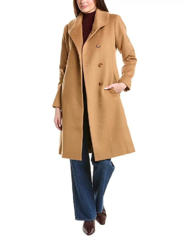 sofiacashmere Round Collar Wool & Cashmere-Blend Coat Soft Flannel Shacket