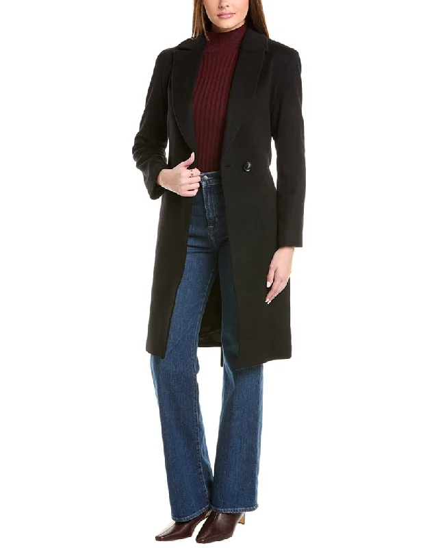 sofiacashmere Wool & Cashmere-Blend Coat Draped Longline Jacket