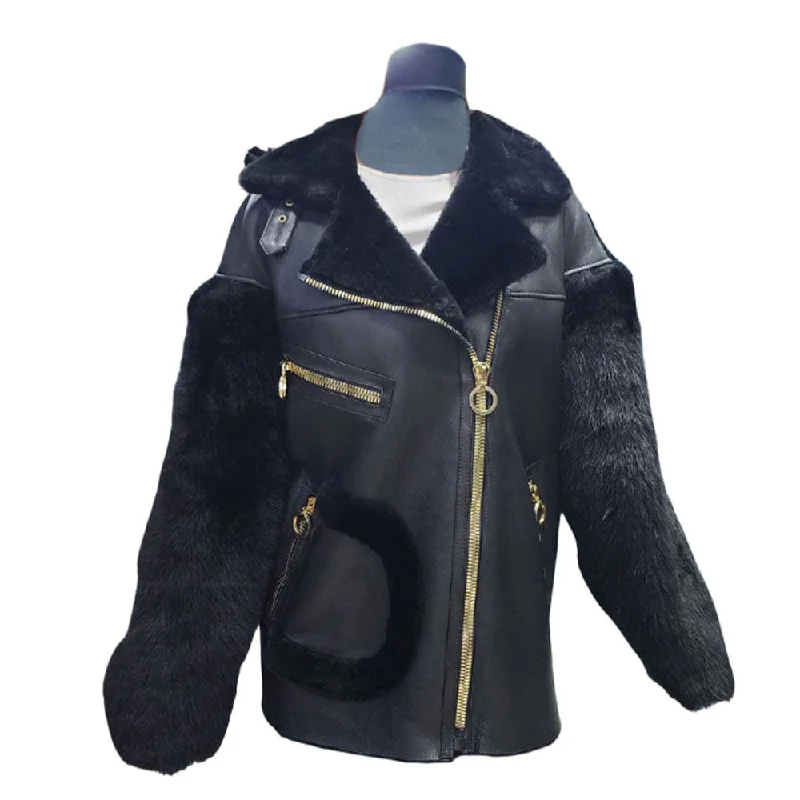 Sophia's Black and gold shearling coat Quilted Hybrid Jacket