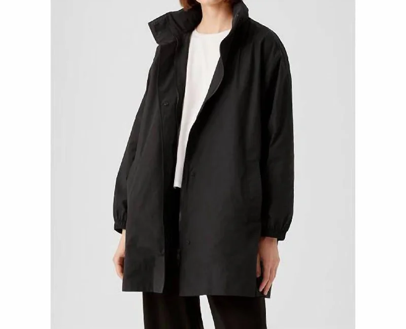 Stand Collar Long Coat In Black Padded Ski Jacket