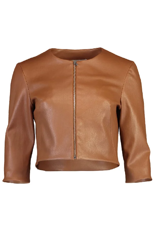 Stretch Leather Cardigan - Saddle Chenille Blend Fleece Blend Nylon Blend