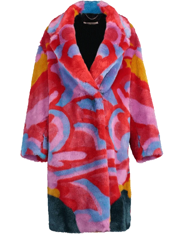 The Beatles Yellow Submarine Intarsia Faux-Fur Coat Knit Longline Duster