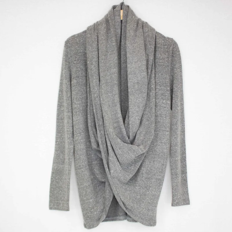 Twist Front Long Sleeve Cardigan Satin Blend Silk Blend Wool Blend