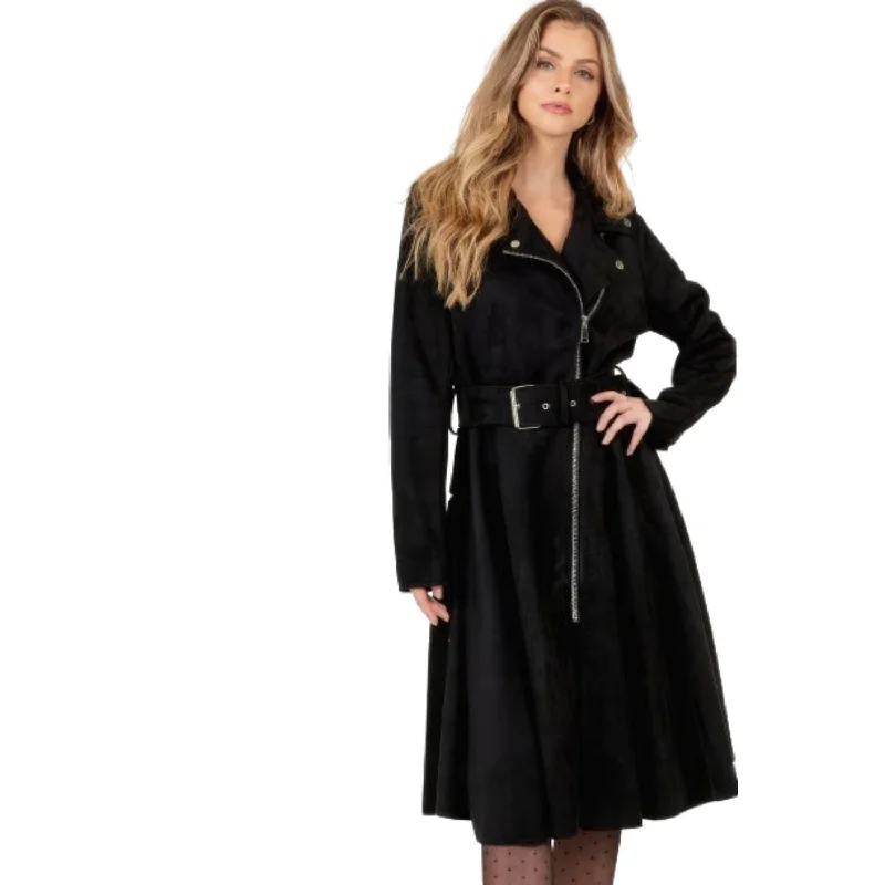 Waist Belt Tacked Faux Suede Coat Solid Coat Warm Hooded Poncho