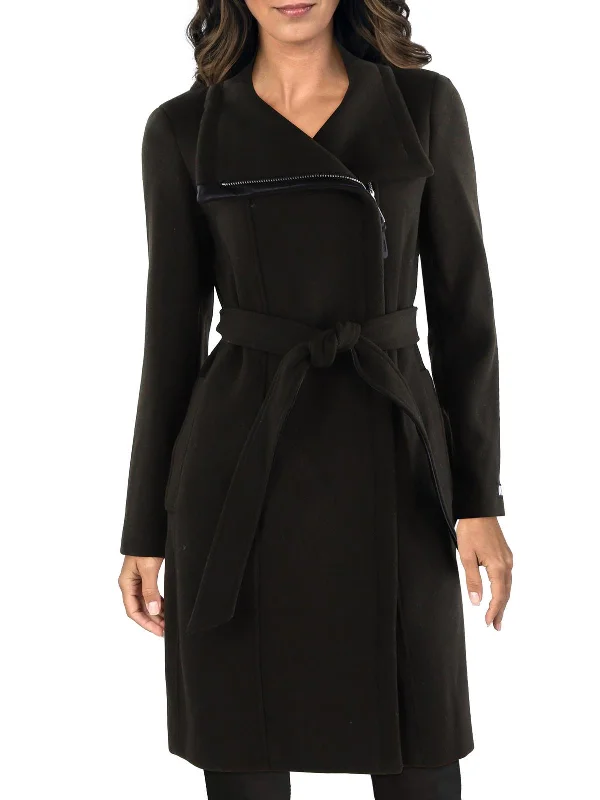 Womens Asymmetric Midi Wool Coat Plush Faux Fur Bolero