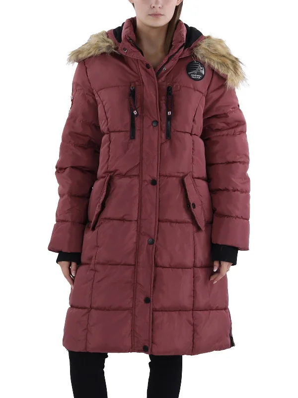 Womens Midi Warm Parka Coat Fitted Faux Suede Blazer