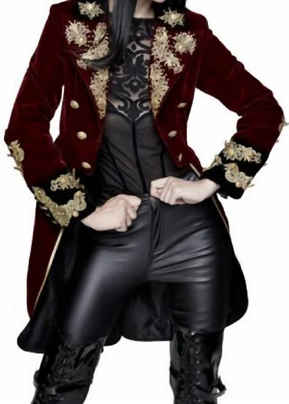 Women's Pirate Coat In Red Sleek Leather Jacket