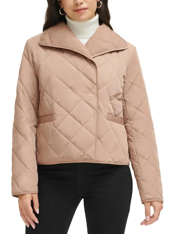 Womens Quilted Collared Wrap Coat Stretch Fit Moto Jacket