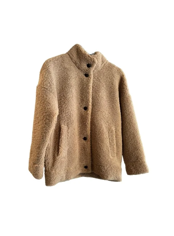 Women's Valery Sherpa Knit Coat In Beige Checkered Wool Shacket