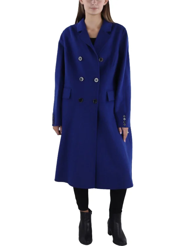 Womens Wool Blend Double Breasted Wool Coat Collared Pea Coat
