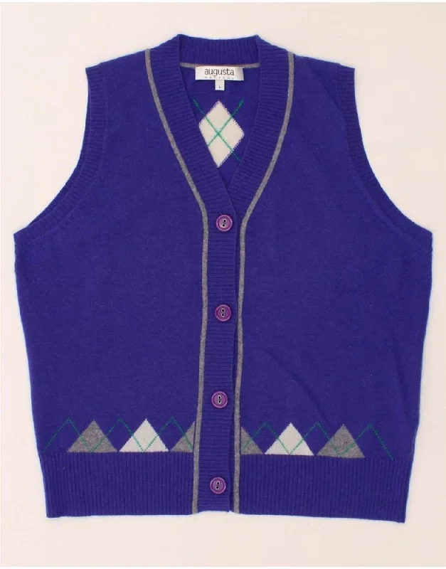 AUGUSTA Womens Weekend Sleeveless Cardigan Sweater UK 16 Large Blue Houndstooth Herringbone Solid