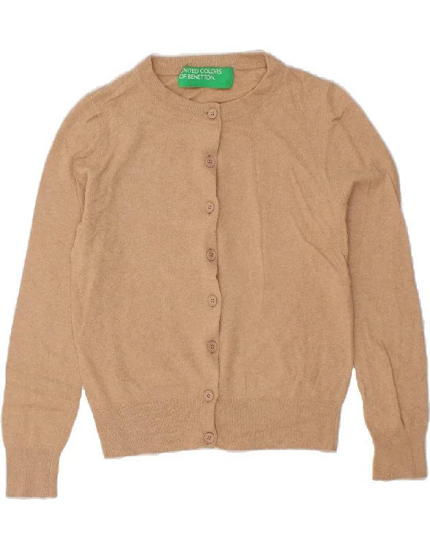 BENETTON Womens Cardigan Sweater UK 14 Medium Brown Front Pockets Side Pockets Patch Pockets
