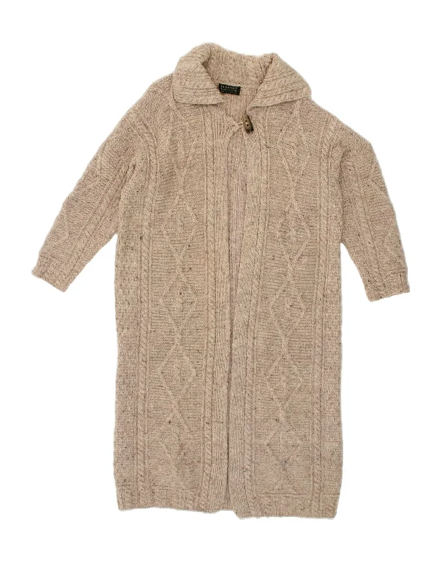 BLARNEY Womens Oversized Longline Cardigan Sweater UK 12 Medium Beige Glossy Satin Silk