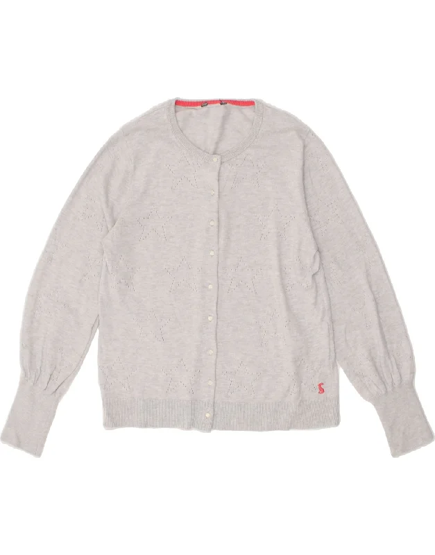 JOULES Womens Cardigan Sweater UK 14 Medium Grey Cotton Notch Collar Peter Pan Collar Cowl Neck
