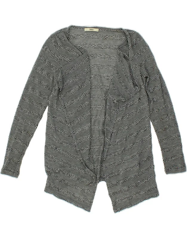 OASIS Womens Cardigan Top UK 10 Small Grey Striped Polyester Lace Blend Ribbed Blend Corduroy Blend