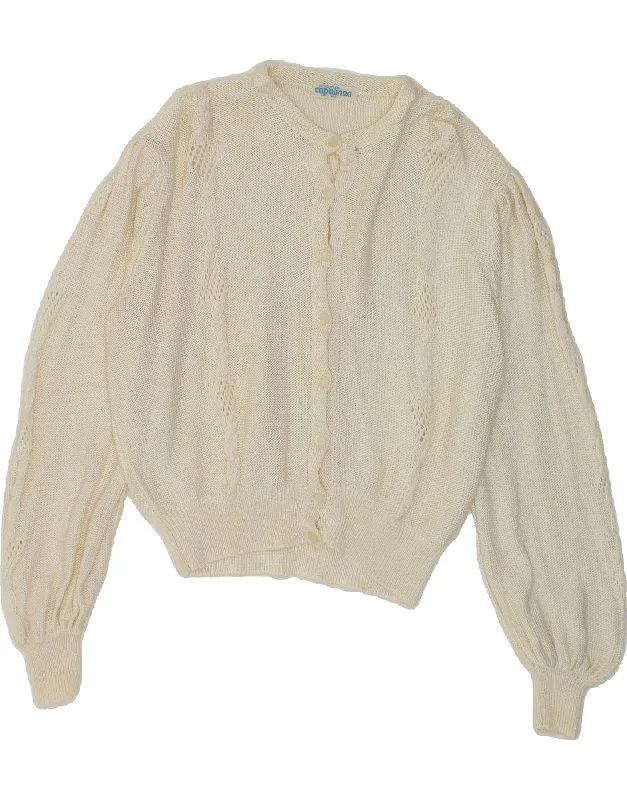 VINTAGE Womens Cardigan Sweater UK 14 Medium Off White Glossy Satin Silk