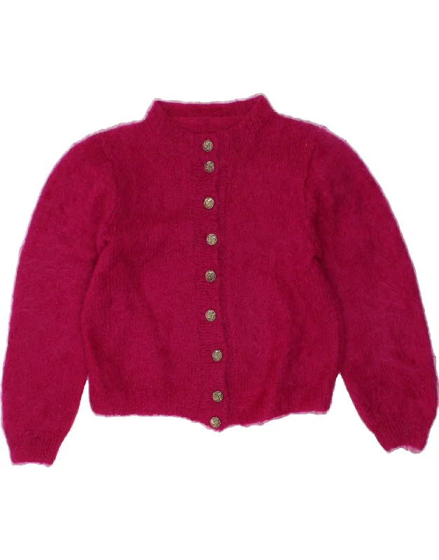 VINTAGE Womens Crop Cardigan Sweater UK 16 Large Pink Stretchy Elastic Breathable