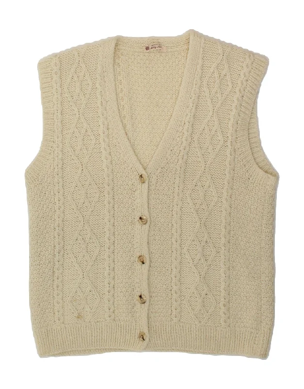 VINTAGE Womens Sleeveless Cardigan Sweater UK 16 Large Beige Solid Print Embellished